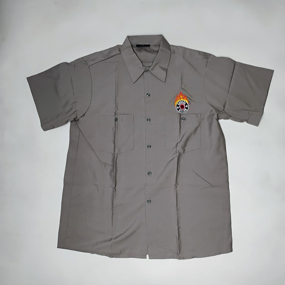 Serial Killer Button Up Shirt Beige Brown Size L VTG Y2K 1990's Streetwear Skate